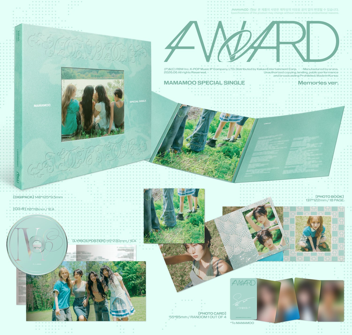 MAMAMOO SPECIAL SINGLE ALBUM [4WARD] (MEMORIES / SILENCE VER.)