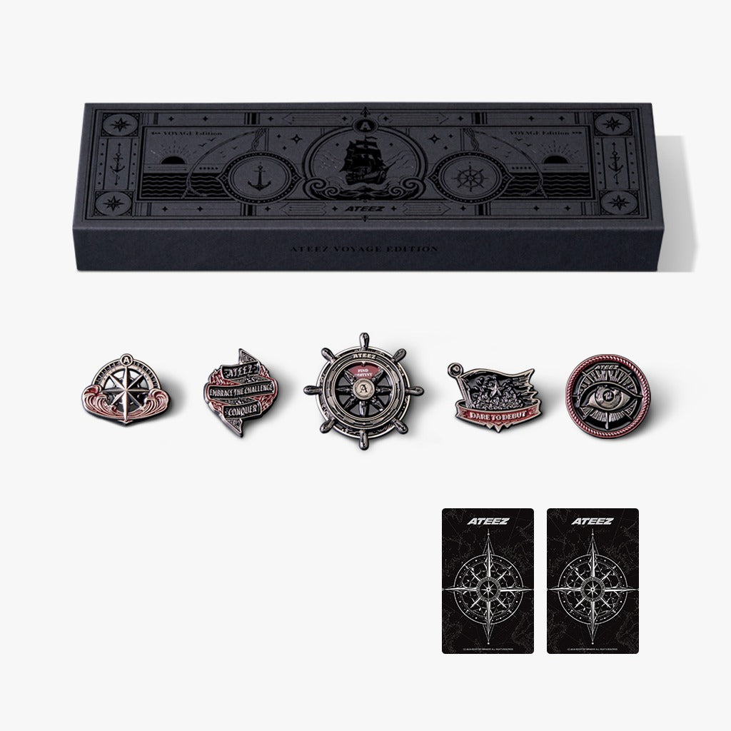 ATEEZ X FANPLDAY NEW MERCH METAL PIN SET - YOYAGE EDITION CUP SLEEVE