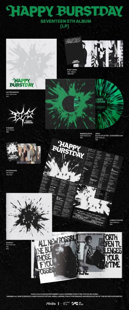 [現貨] SEVENTEEN HAPPY BURSTDAY 黑膠 專輯 ALBUM 代購 BLACK SPLATTER & EVERGREEB COLOR LP 小卡